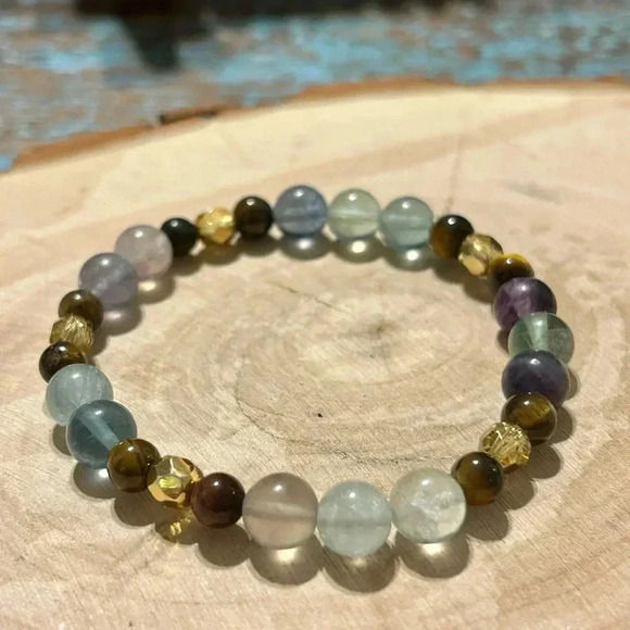 ✨ Handmade Fluorite + Tiger’s Eye + Hematite Crystal Bracelet ✨ - Picture 1 of 4